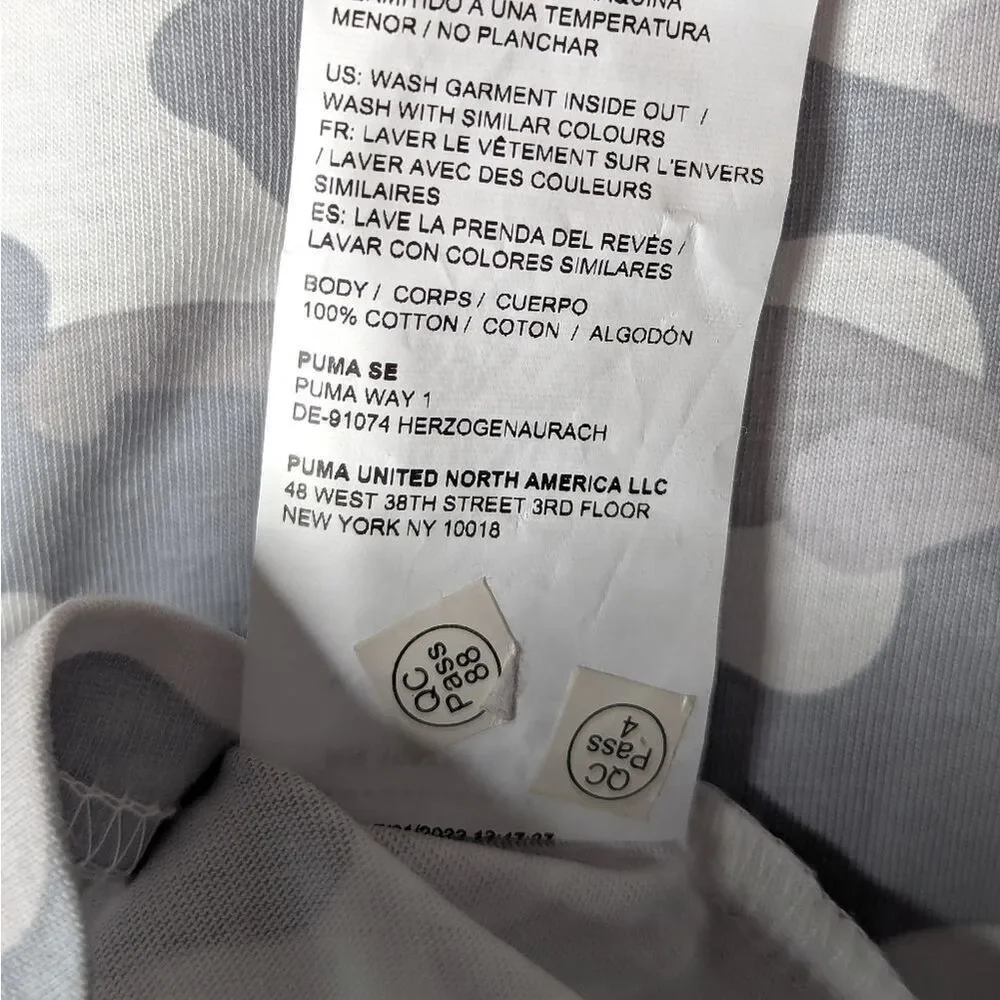 PUMA Kids Grey White Camo 100% Cotton Pullover Long Sleeve Hoodie M 10 12